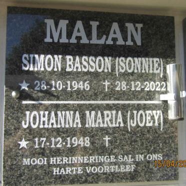 MALAN Simon Basson 1946-2022 & Johanna Maria 1948-