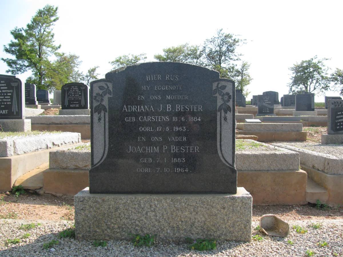 BESTER Joachim P. 1883-1964 &amp; Adriana J.B. CARSTENS 1884-1963