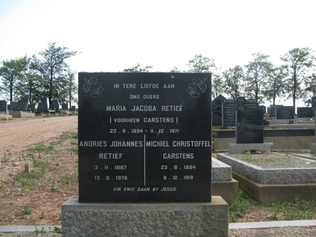 CARSTENS Michiel Christoffel 1884-1919 &amp; Maria Jacoba 1894-1971 &amp; RETIEF Andries Johannes 1887-1976