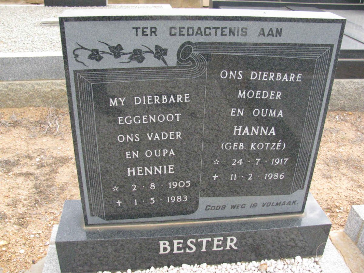 KOTZE Hennie 1905-1983 &amp; Hanna KOTZÉ 1917-1986
