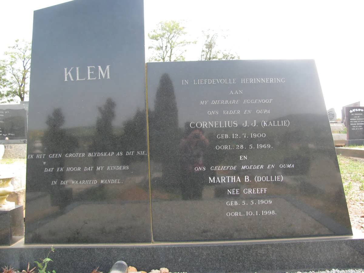 KLEM Cornelius J.J. 1900-1969 &amp; Martha B. GREEFF 1909-1998
