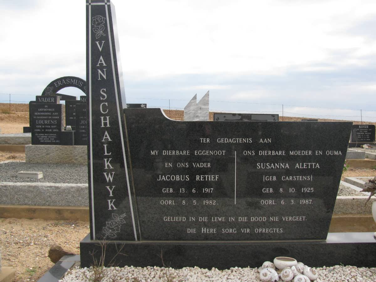SCHALKWYK Jacobus Retief, van 1917-1982 &amp; Susanna Aletta CARSTENS 1925-1987