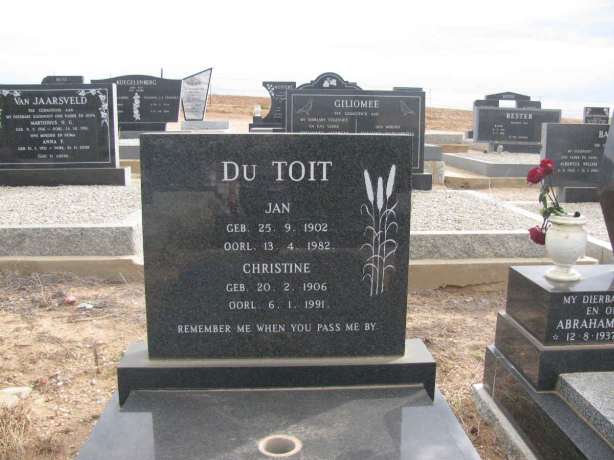 TOIT Jan, du 1902-1982 &amp; Christine 1906-1991