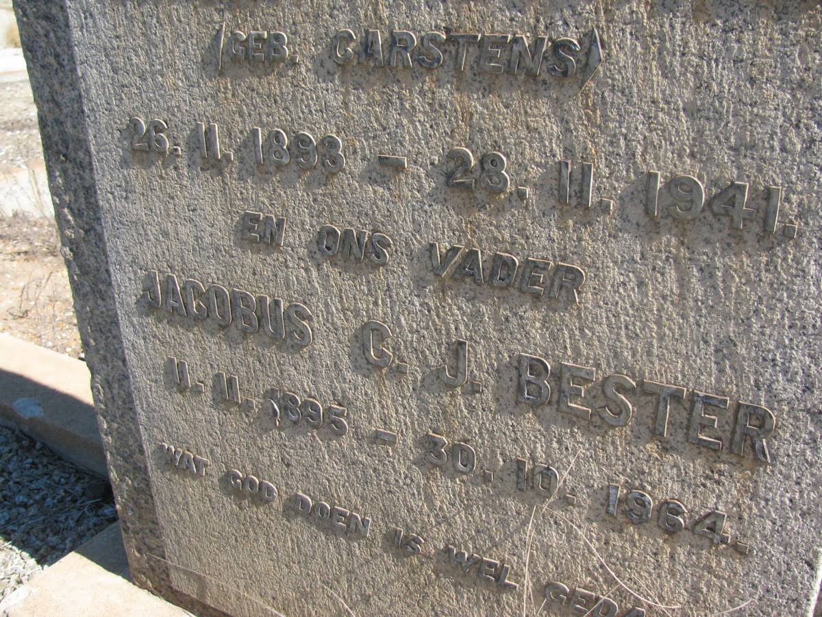 BESTER Jacobus G.J. 1895-1964 &amp; Cornelia J.S. CARSTENS 1893-1941