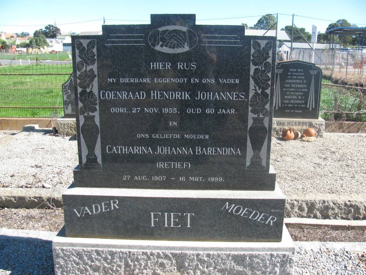 FIET Coenraad Johannes Hendrik -1955 &amp; Catharina Johanna Barendina RETIEF 1907-1999