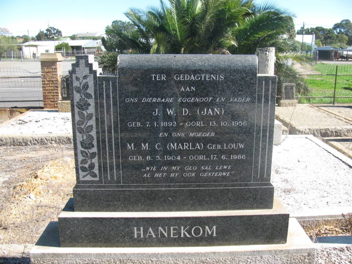 HANEKOM J.W.D. 1892-1955 &amp; M.M.C LOUW 1904-1986