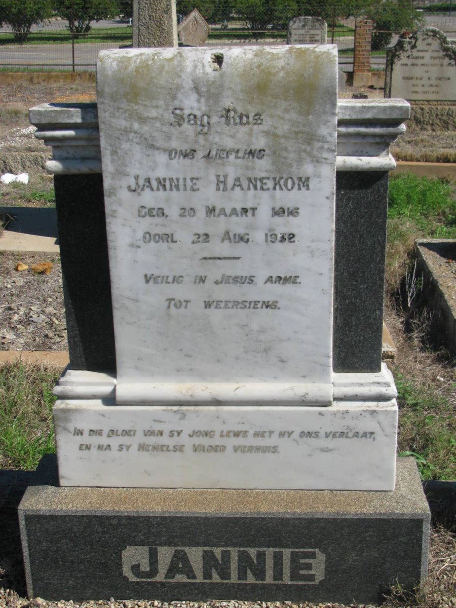 HANEKOM Jannie 1916-1932