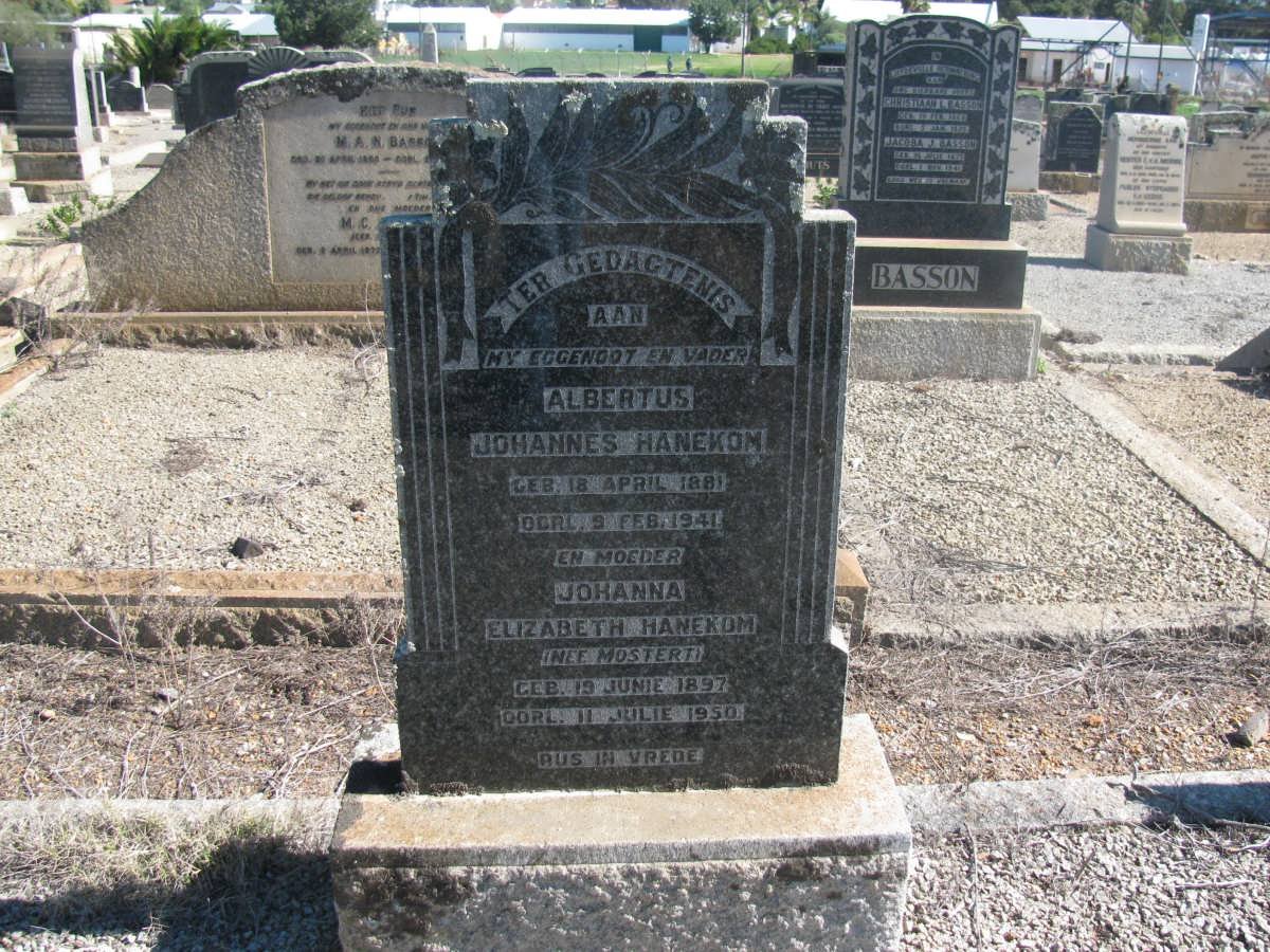 HANEKOM Albertus Johannes 1881-1941 &amp; Johanna Elizabeth MOSTERT 1897-1950