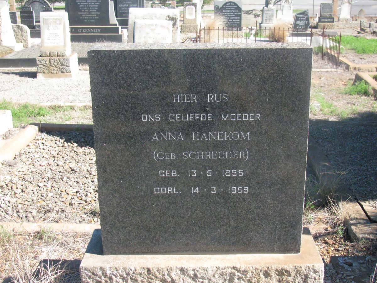 HANEKOM Anna nee SCHREUDER 1895-1959