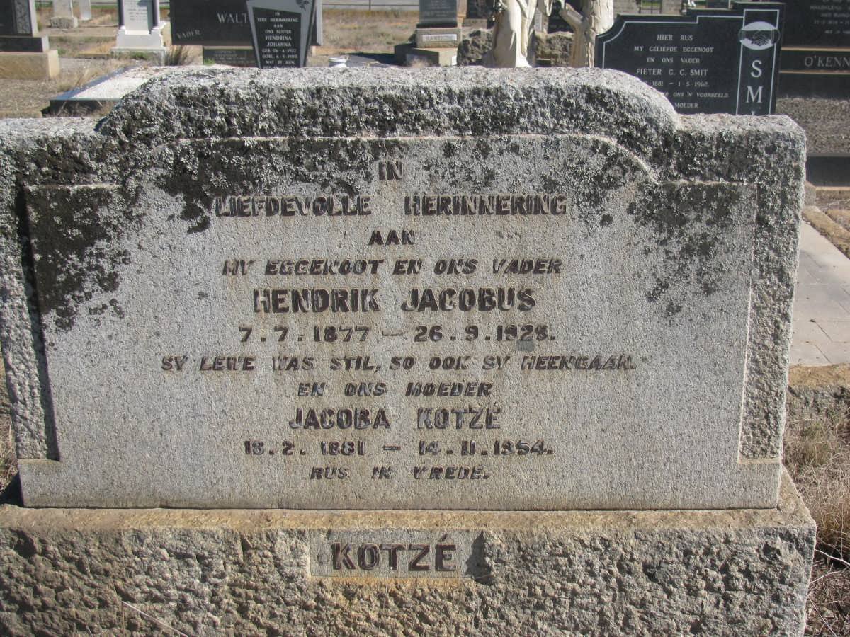 KOTZE Hendrik Jacobus 1877-1929 &amp; Jacoba 1881-1954