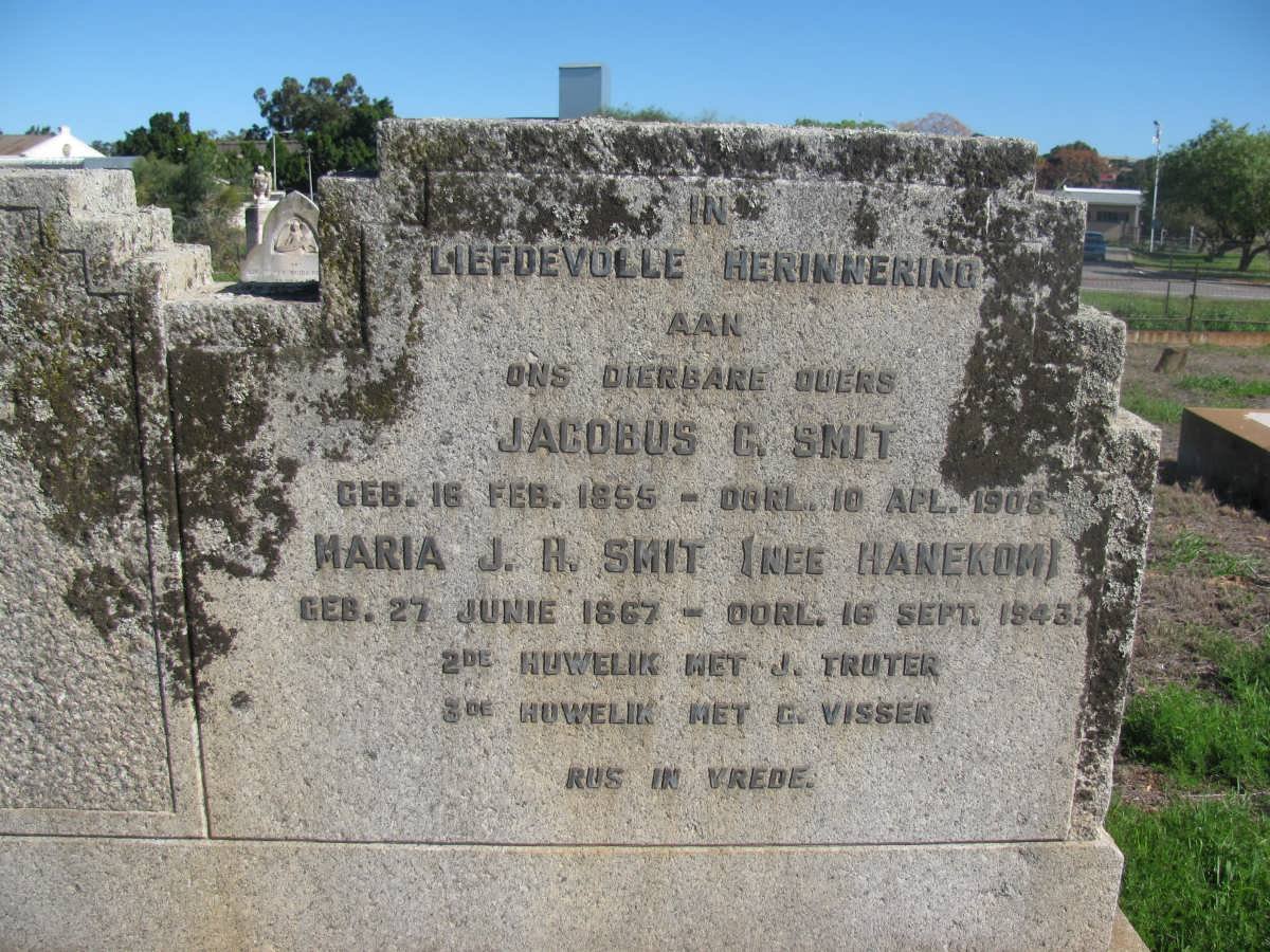 SMIT Jacobus G. 1855-1908 &amp; Maria J.R. VISSER previously TRUTER nee HANEKOM 1867-1943