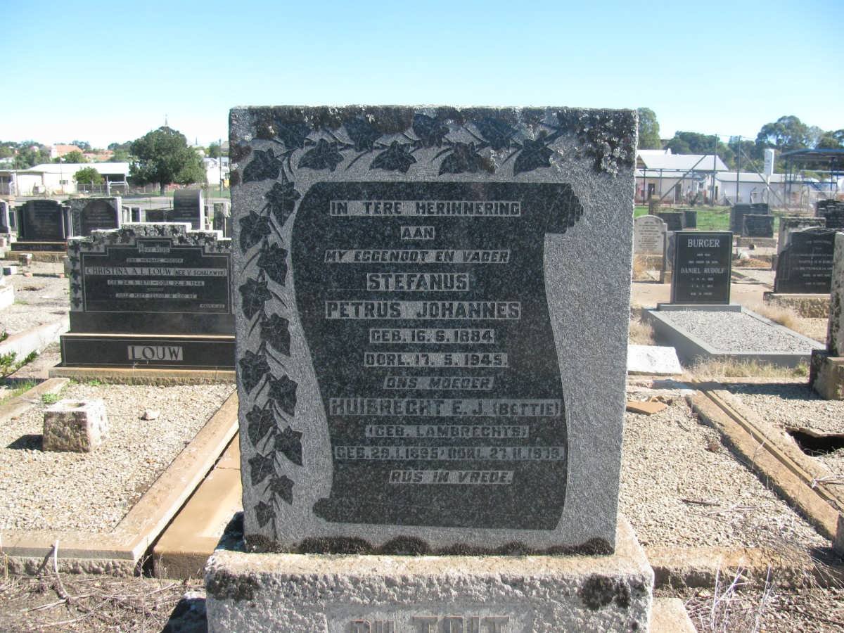 TOIT Stefanus Petrus Johannes, du 1884-1945 &amp; Huibrecht E.J. LAMBRECHTS 1895-1979 :: du TOIT Anna E. 1916-1977