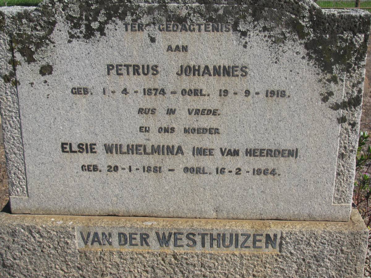 WESTHUIZEN Petrus Johannes, van der 1874-1918 &amp; Elsie Wilhelmina VAN HEERDEN 1881-1964