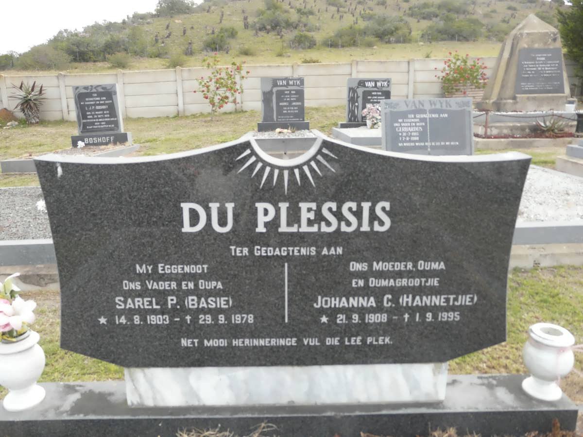 PLESSIS Sarel P., du 1903-1978 &amp; Johanna C. 1908-1995