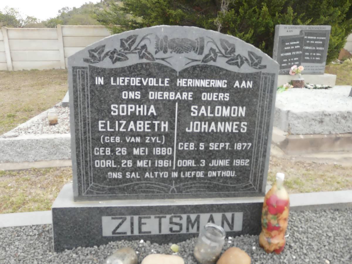 ZIETSMAN Salomon Johannes 1877-1962 &amp; Sophia Elizabeth VAN ZYL 1880-1961