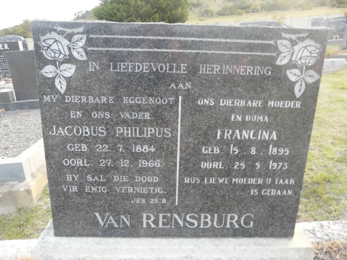 RENSBURG Jacobus Philipus, van 1884-1966 &amp; Francina 1895-1973