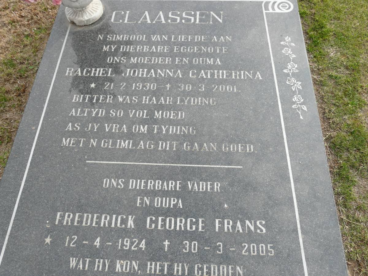 CLAASSEN Frederick George Frans 1924-2005 &amp; Rachel Johanna Catherina 1930-2001