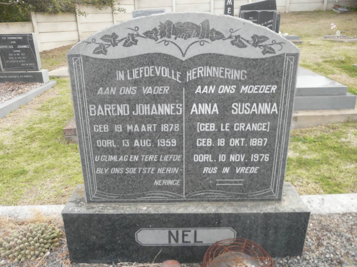 NEL Barend Johannes 1878-1959 &amp; Anna Susanna LE GRANGE 1887-1976