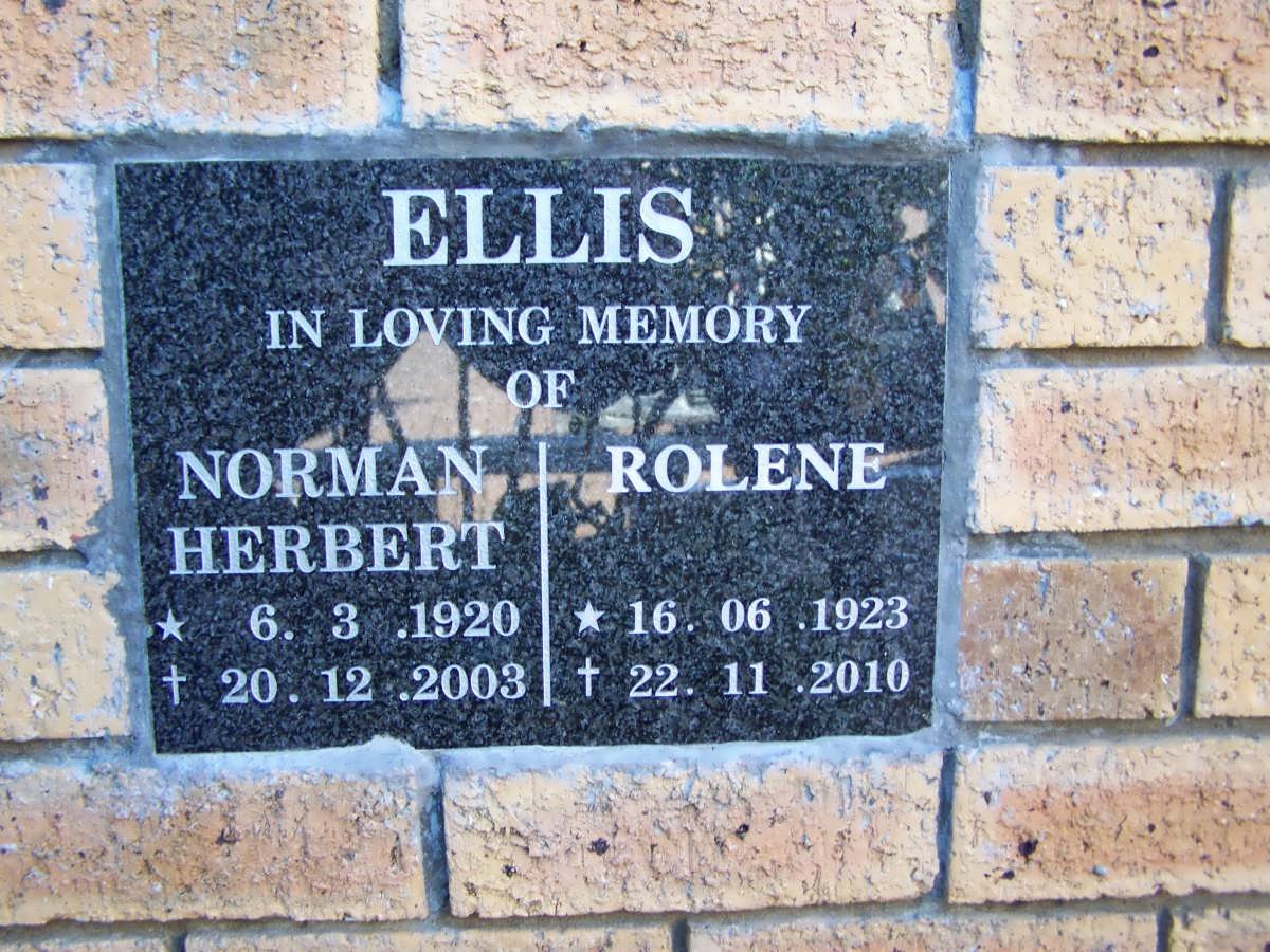 ELLIS Norman Herbert 1920-2003 &amp; Rolene 1923-2010