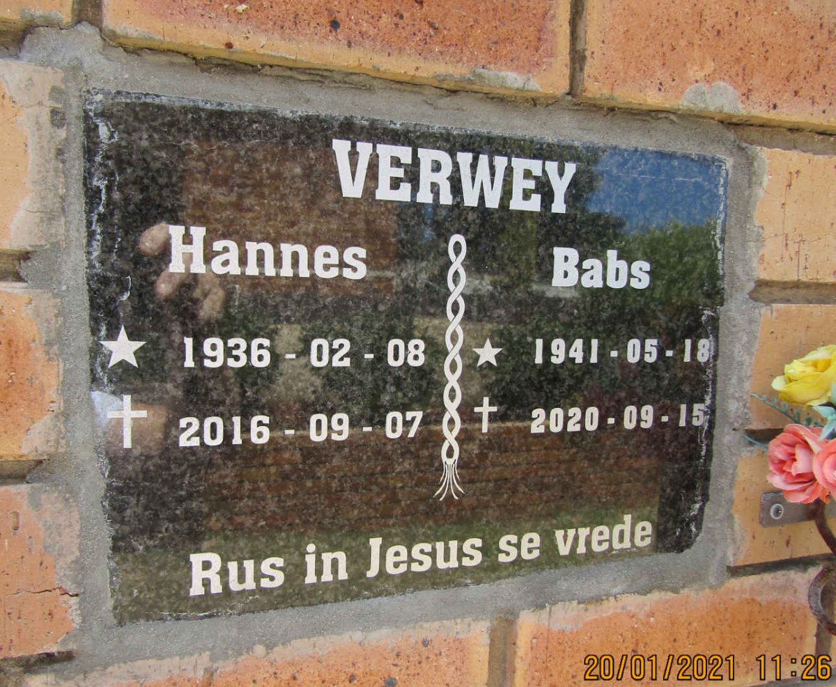 VERWEY Hannes 1936-2016 &amp; Babs 1941-2020