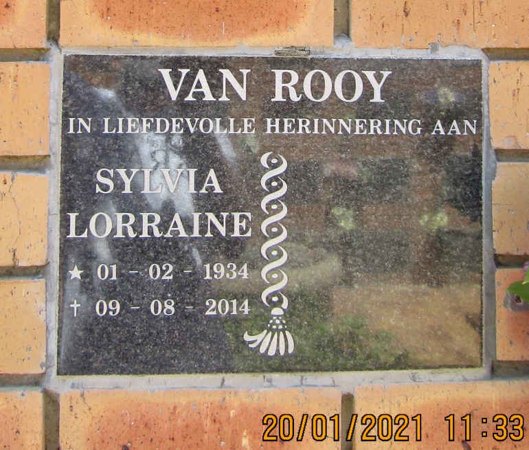 ROOY Sylvie Lorraine, van 1934-2014