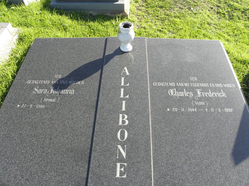 ALLIBONE Charles Frederick 1944-1992 &amp; Sara Johanna 1946-