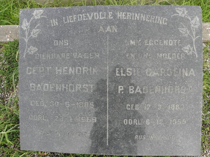 BADENHORST Gert Hendrik 1885-1969 &amp; Elsie Carolina P. 188?-1959