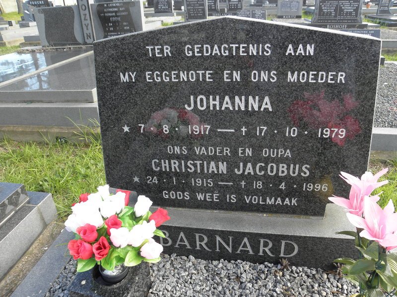 BARNARD Christian Jacobus 1915-1996 &amp; Johanna 1917-1979