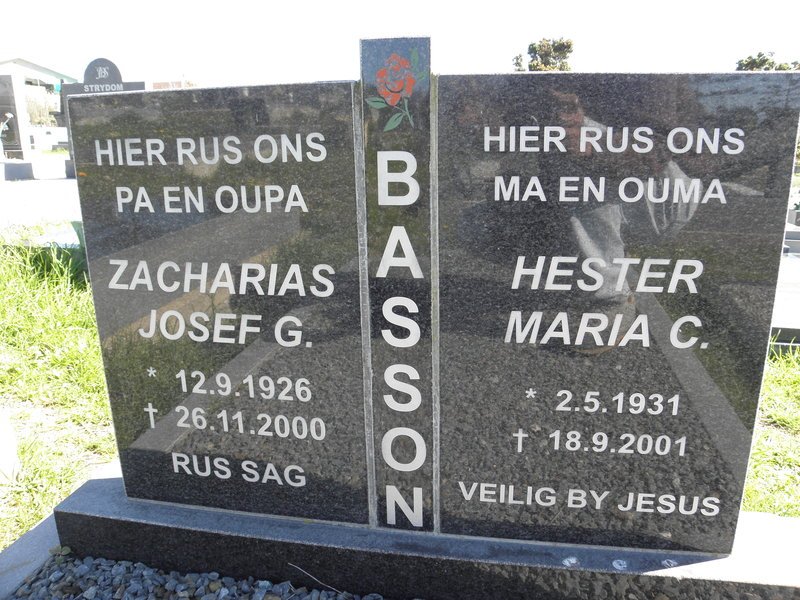 BASSON Zacharias Josef G. 1926-2000 &amp; Hester Maria C. 1931-2001