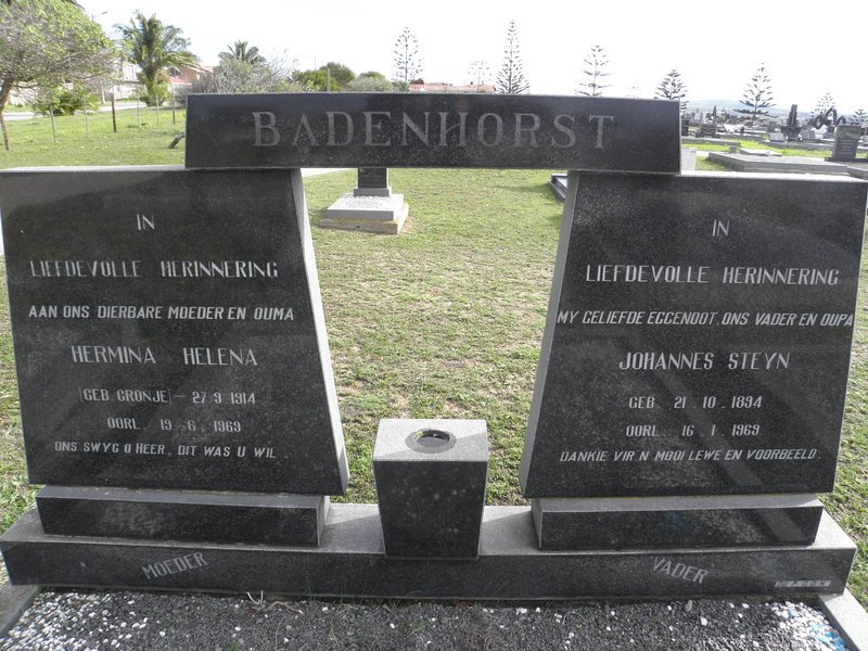 BADENHORST Johannes Steyn 1894-1969 &amp; Hermina Helena CRONJE 1914-1969