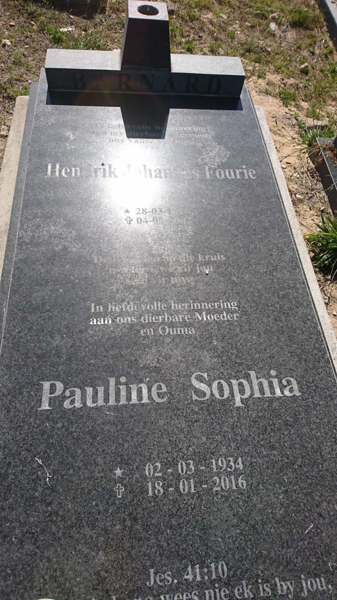 BARNARD Hendrik Johannes Fourie 1916-2002 &amp; Pauline Sophia 1934-2016
