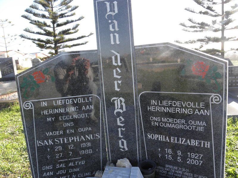 BERG Isak Stephanus, van der 1931-1988 &amp; Sophia Elizabeth 1927-2007
