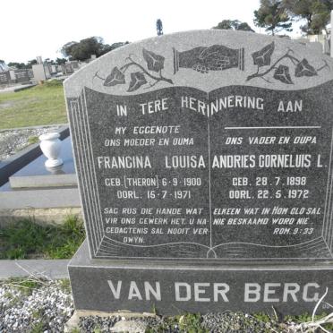 BERG Andries Corneluis L., van der 1898-1972 &amp; Francina Louisa THERON 1900-1971