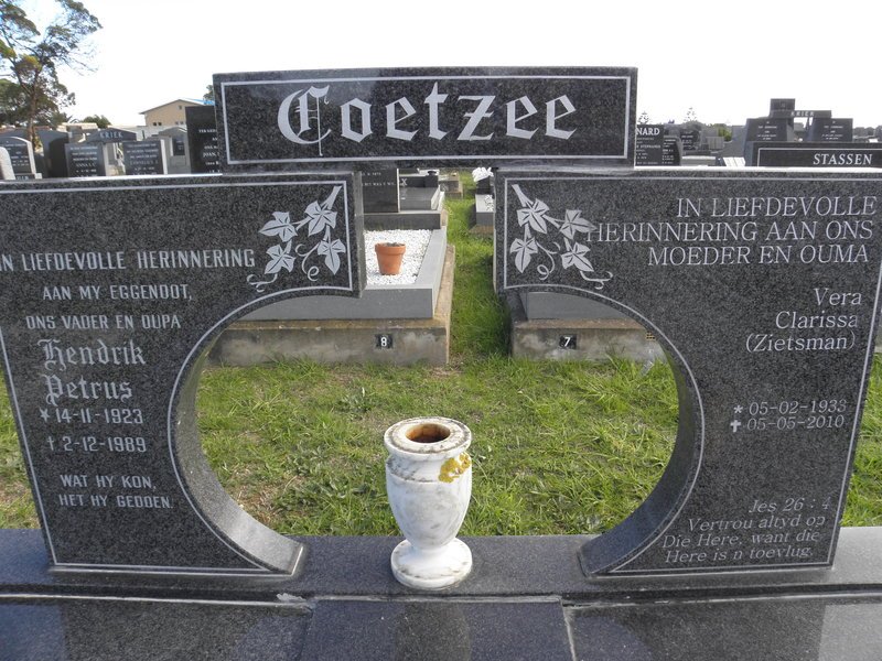COETZEE Hendrik Petrus 1923-1989 &amp; Vera Clarissa ZIETSMAN 1933-2010