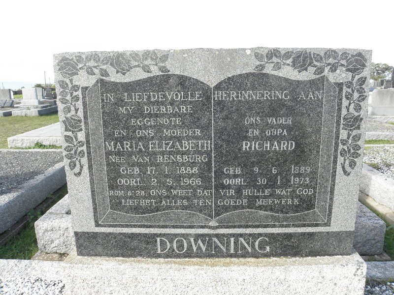 DOWNING Richard 1889-1973 &amp; Maria Elizabeth VAN RENSBURG 1988-1966