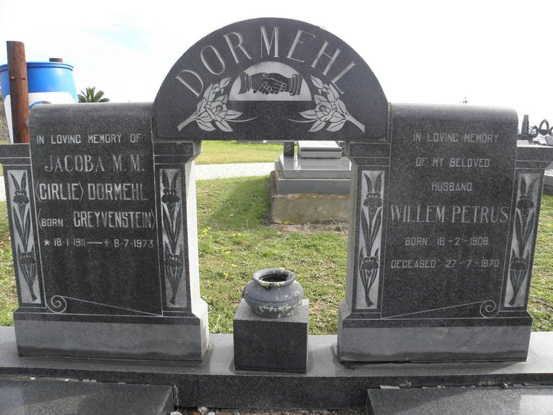 DORMEHL Willem Petrus 1908-1970 &amp; Jacoba M.M. GREYVENSTEIN 1911-1973