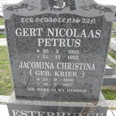 ESTERHUYSE Gert Nicolaas Petrus 1905-1952 &amp; Jacomina Christina KRIEK 1906-1997