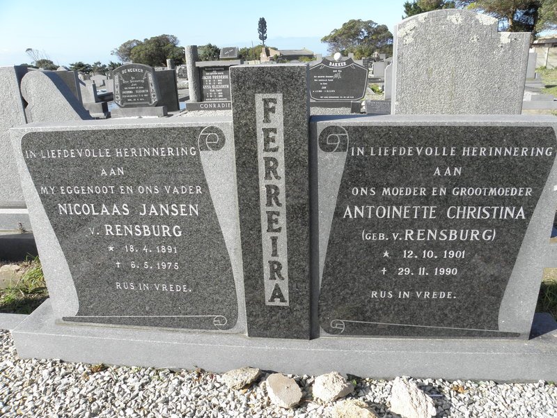 FERREIRA Nicolaas Jansen v. Rensburg 1891-1975 &amp; Antoinette Christina VAN RENSBURG 1901-1990