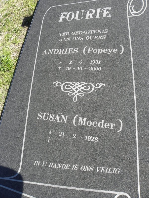 FOURIE Andries 1931-2000 &amp; Susan 1928-