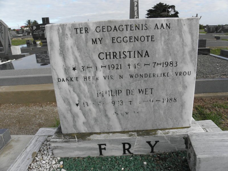 FRY Philip De Wet 1923-1988 &amp; Christina 1921-1983
