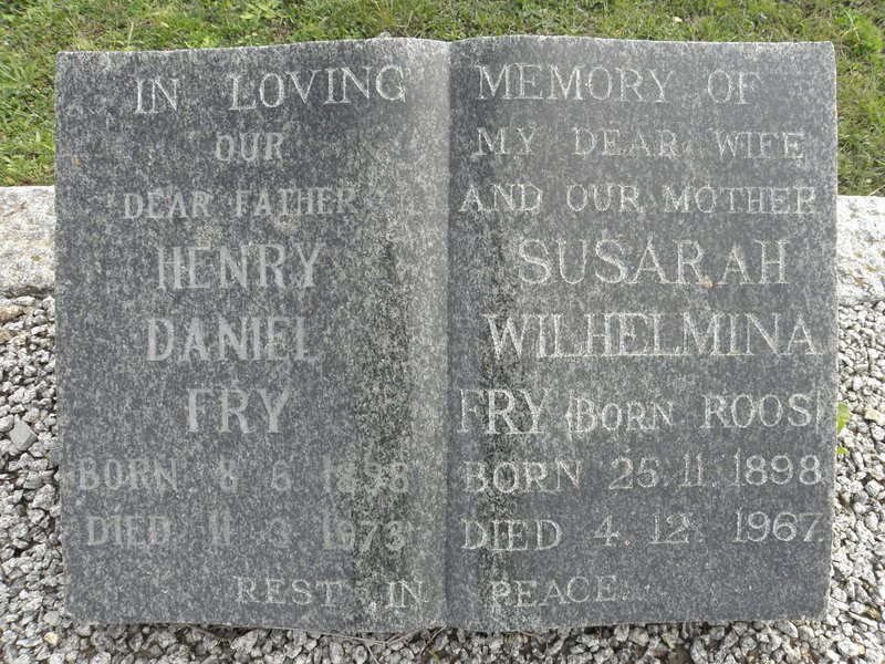 FRY Henry Daniel 1898-1973 &amp; Susarah Wilhelmina ROOS 1898-1967