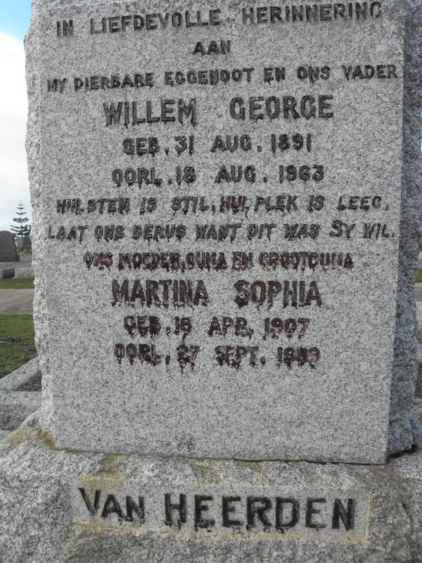 HEERDEN Willem George, van 1891-1963 &amp; Martina Sophia 1907-1989