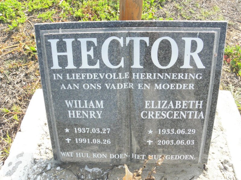 HECTOR Wiliam Henry 1937-1991 &amp; Elizabeth Crescentia 1933-2003