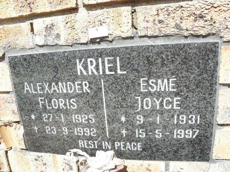 KRIEL Alexander Floris 1925-1992 &amp; Esme Joyce 1931-1997