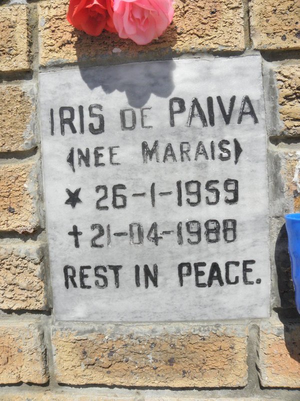 PAIVA Iris, de nee MARAIS 1959-1988