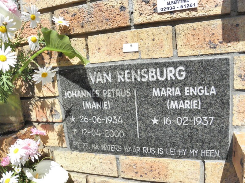 RENSBURG Johannes Petrus, van 1934-2000 &amp; Maria Engla 1937-