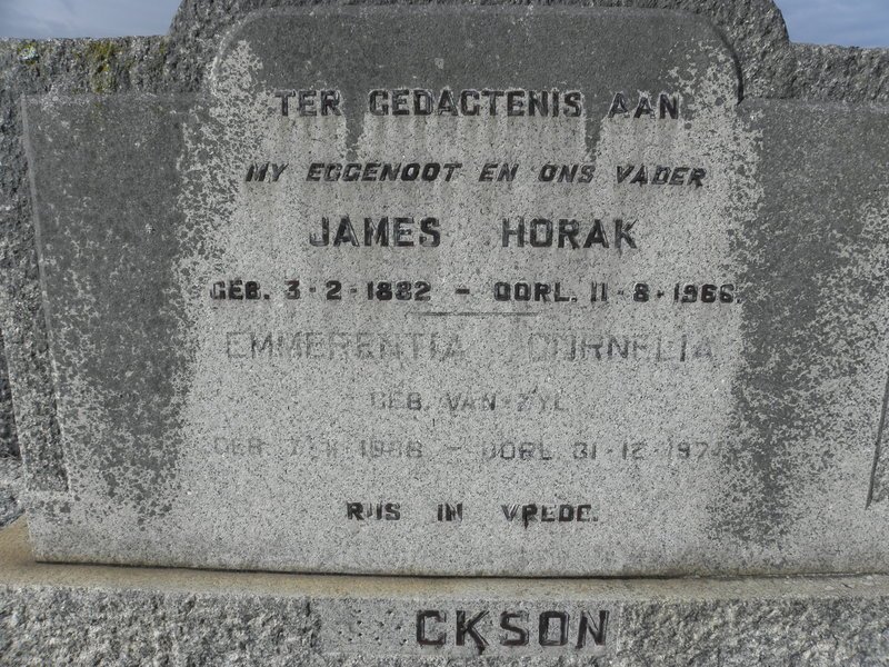 JACKSON James Horak 1882-1966 &amp; Emmerentia Cornelia VAN ZYL 1888-197?