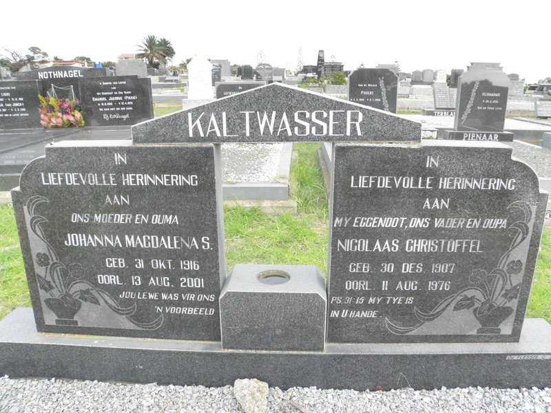 KALTWASSER Nicolaas Christoffel 1907-1976 &amp; Johanna Magdalena S. 1916-2001