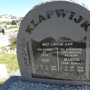 KLAPWIJK Wim 1922-2008 &amp; Martie VENTER 1933-2002