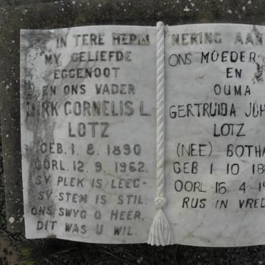 LOTZ Dirk Cornelis L. 1890-1962 &amp; Gertruida Johanna BOTHA 1888-1979